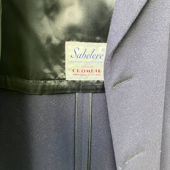Mens VTG Black CROMBIE Wool Lined Overcoat Woven by Crombie of Scotland - Picture 6 of 7